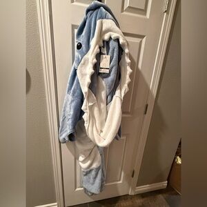 Blue and White Shark Fleece Blanket Onesie NWT